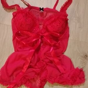 Victoria's Secret Pink Chemise with Ruffle Trim With Thong Sequin